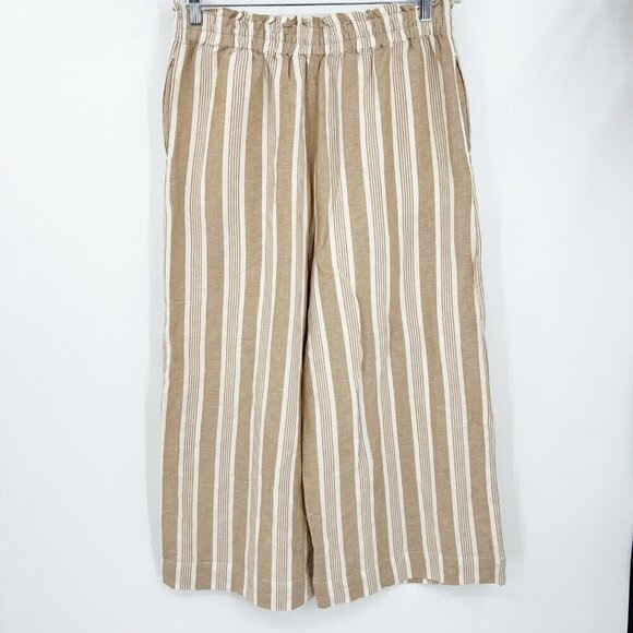 Madewell Smocked Huston Pull-On Crop Pants Stripe Large Wide Leg Linen Blend - Picture 7 of 8
